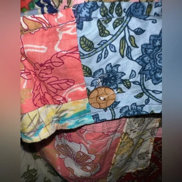 NWOT Ashley Taylor patchwork cotton overalls with pockets One Size Spring - Picture 3 of 10